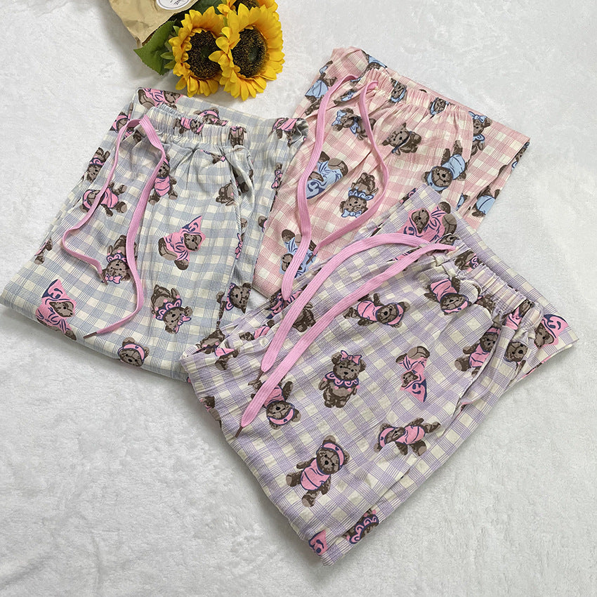Wholesale Plaid Casual Wide-leg Women's Summer Pajama Pants High Waist Straight Loose Walking Pants
